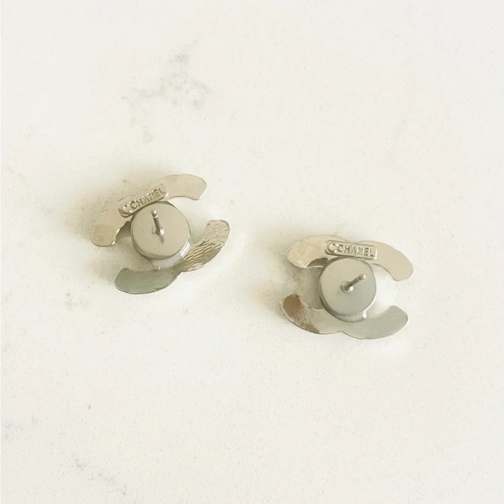 Luxury Silver Signature Logo Upcycled Button Earrings 18mm